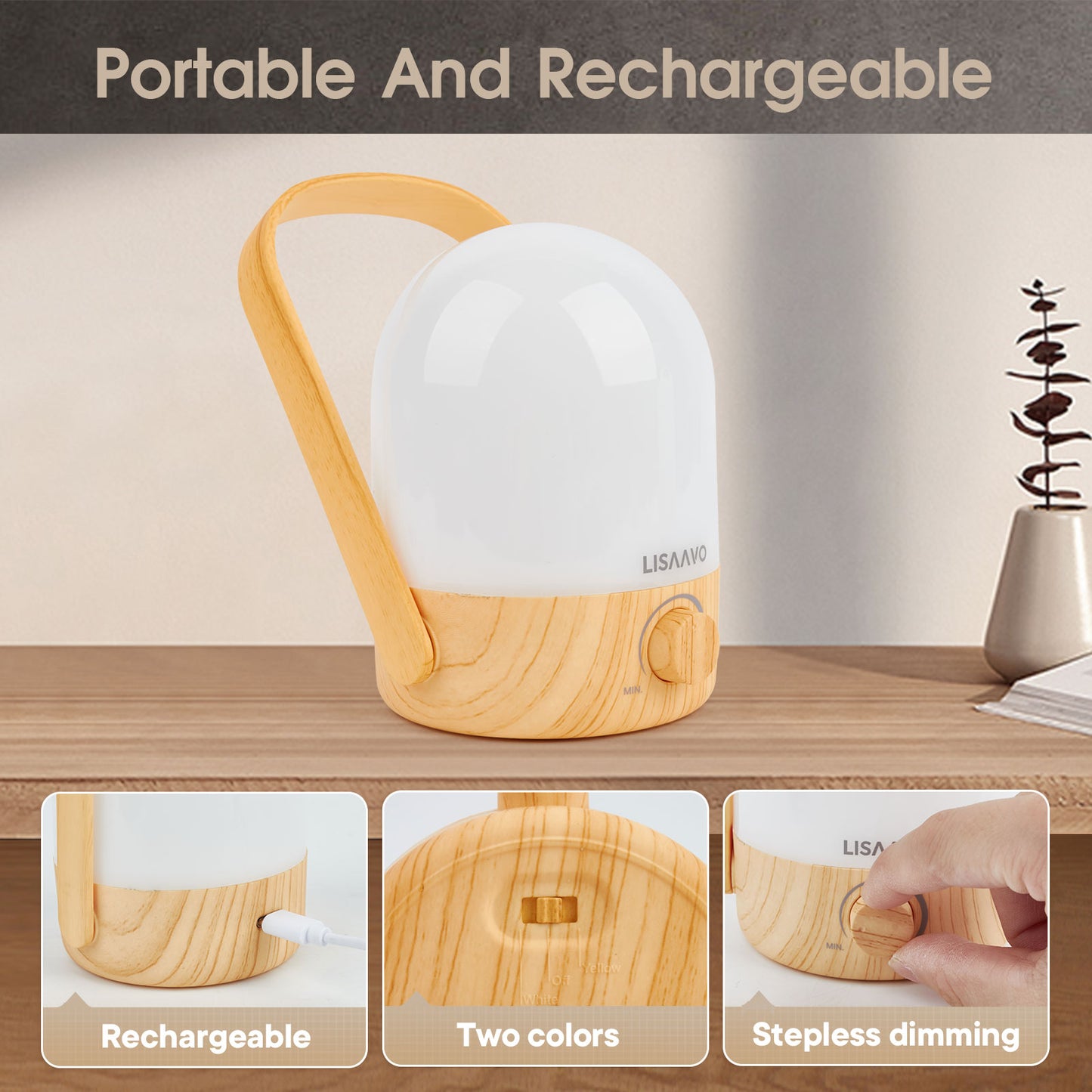 便攜式充電雙色驅蚊木纹露營燈